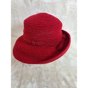 Old County Road Red Textured Knit Cloche Hat with Bow Detail Vintage Style